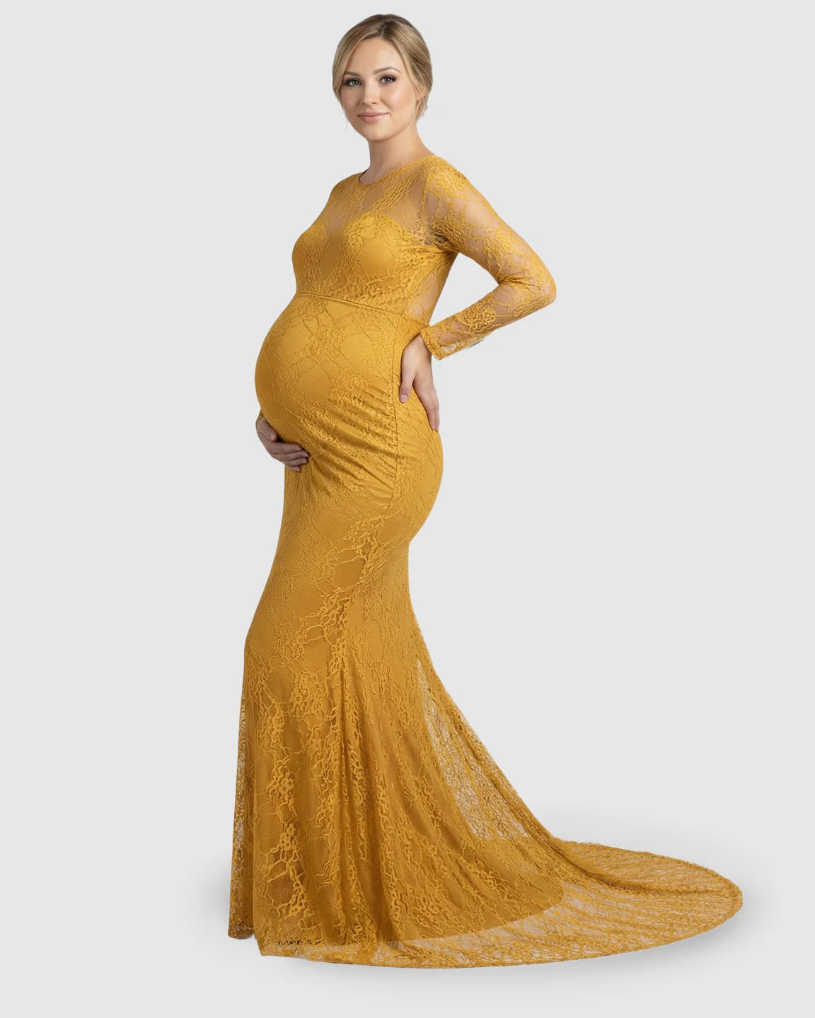 Sheer Lace Trumpet Maternity Photoshoot Gown