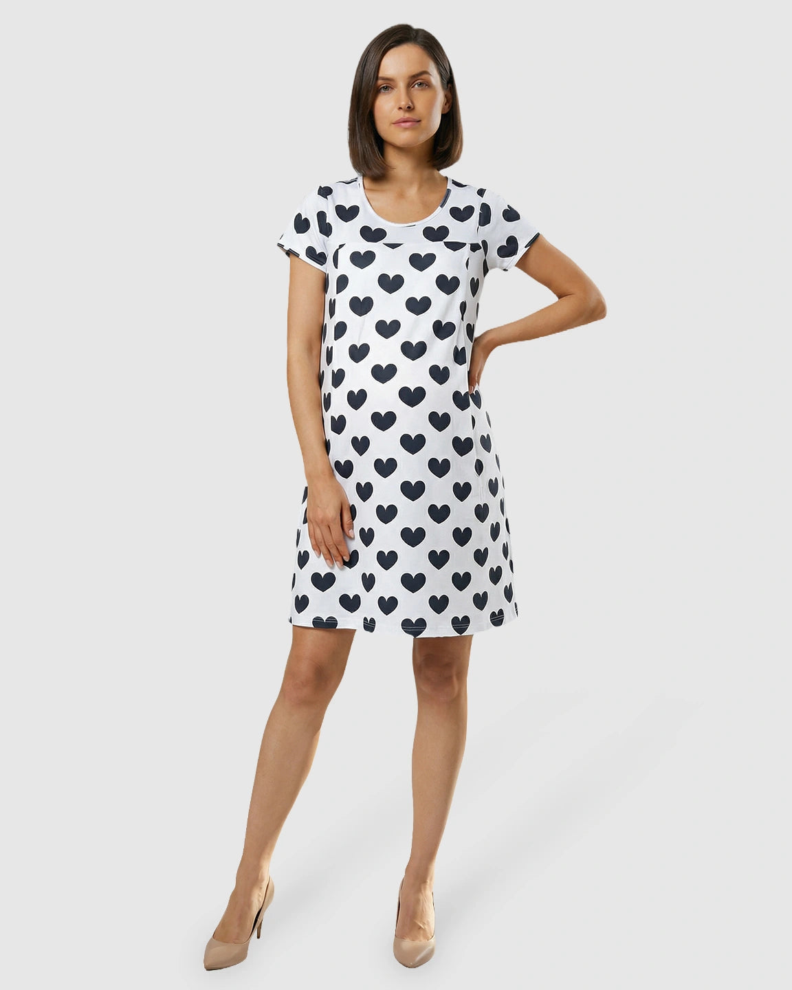 Pure Cotton Heart Print Maternity Nursing Dress