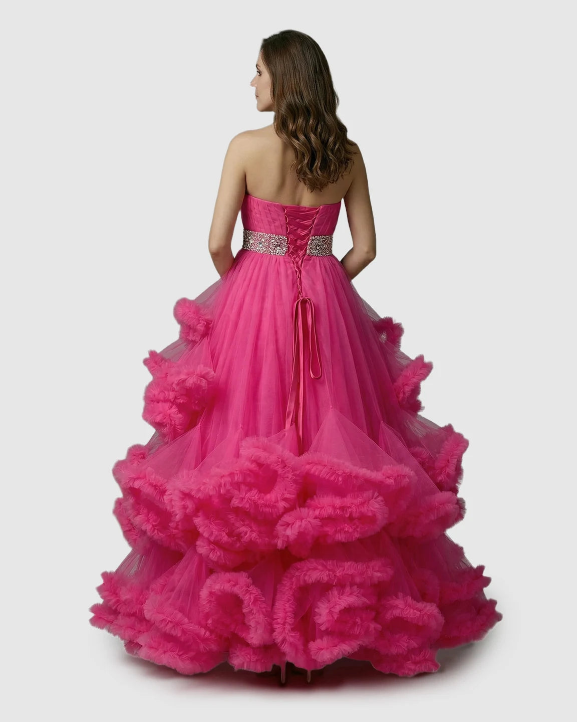 Strapless Bodice Multi-Layered Ruffled Skirt Maternity Photoshoot Dress