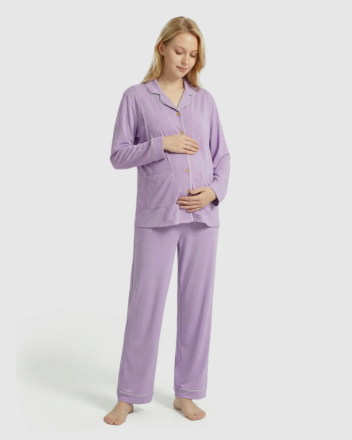 Notch Collared Loose Fit Maternity Sleepwear