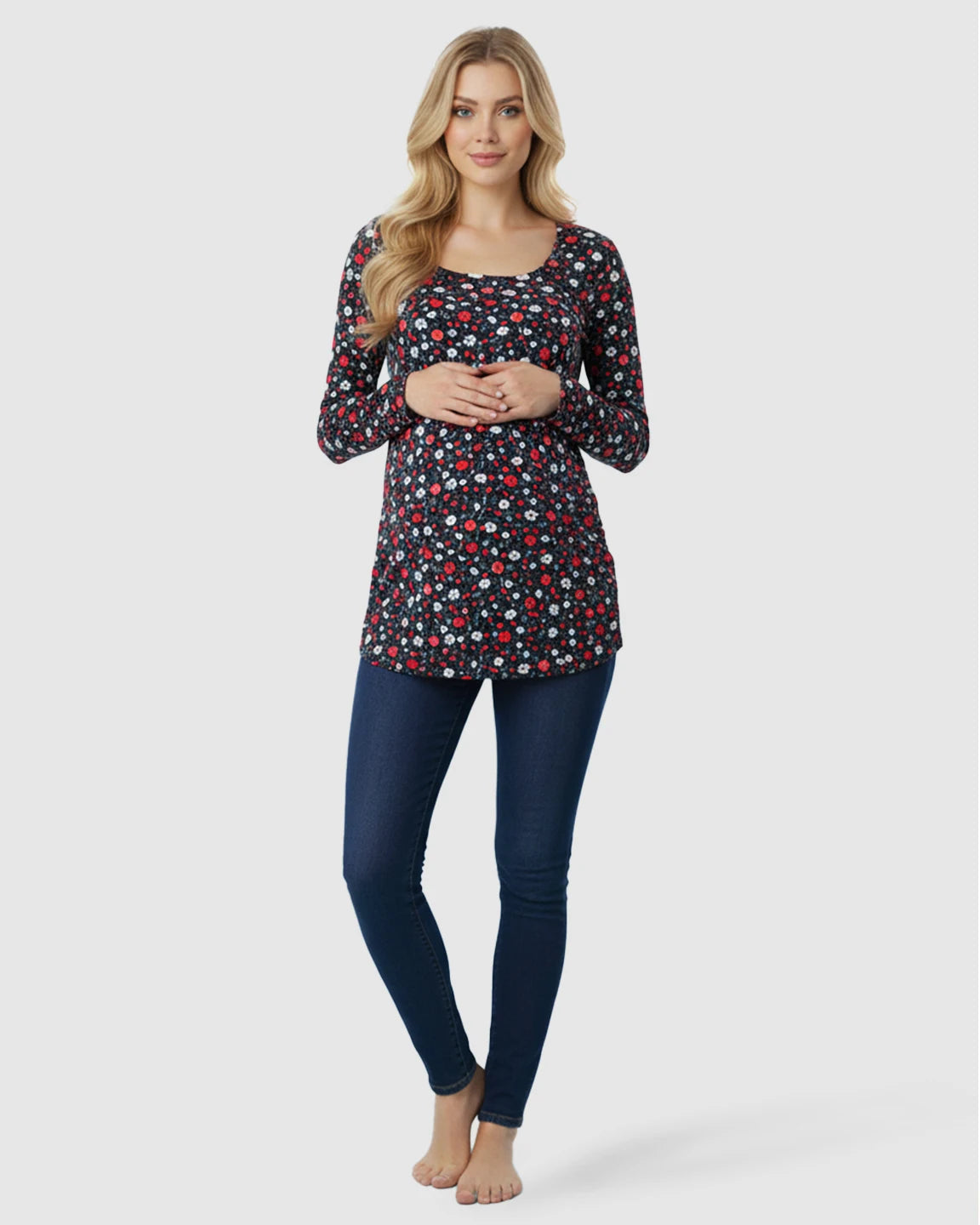 Hidden-Access Floral Nursing Maternity Top