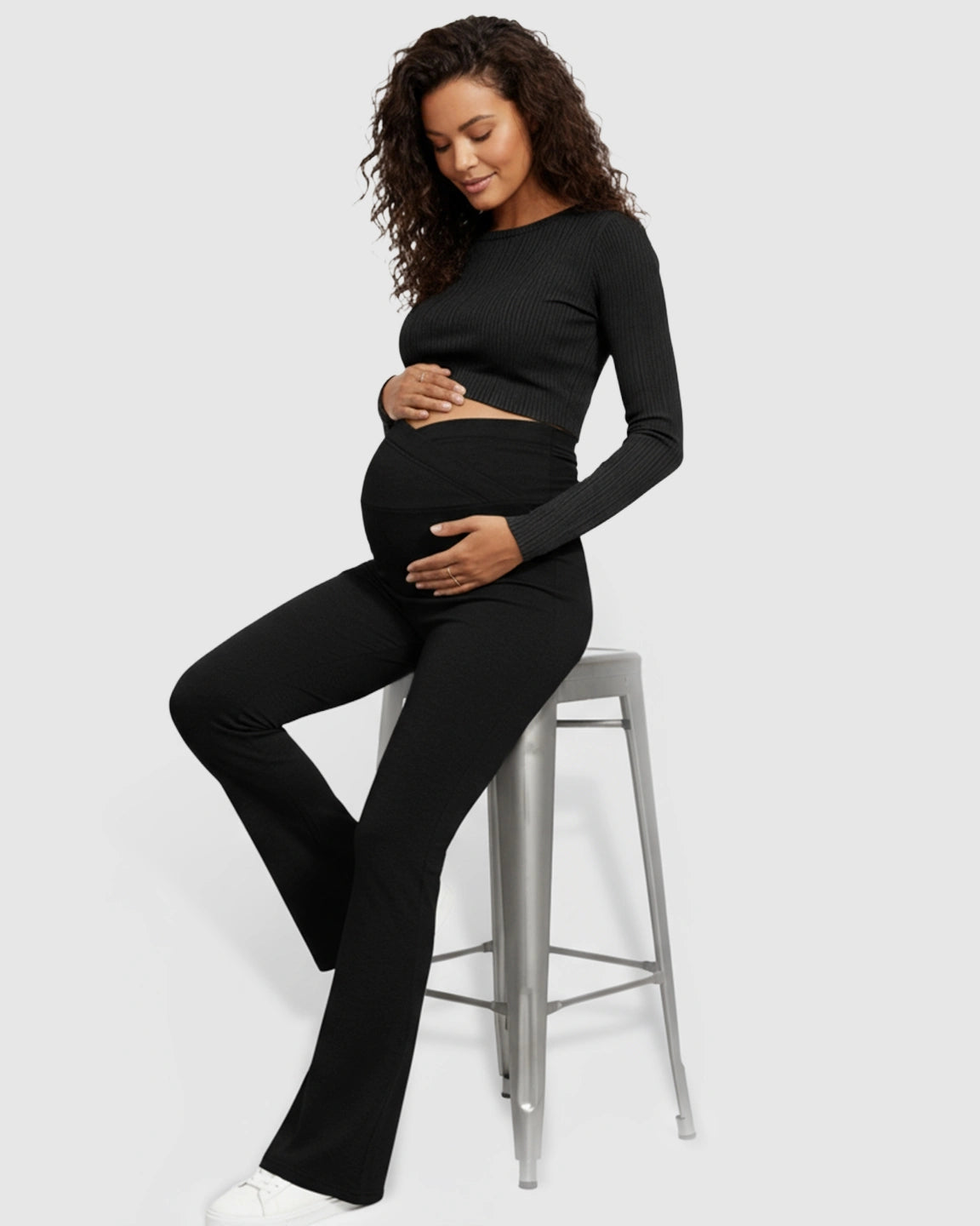 Crossed Waistband Flared Maternity Pants