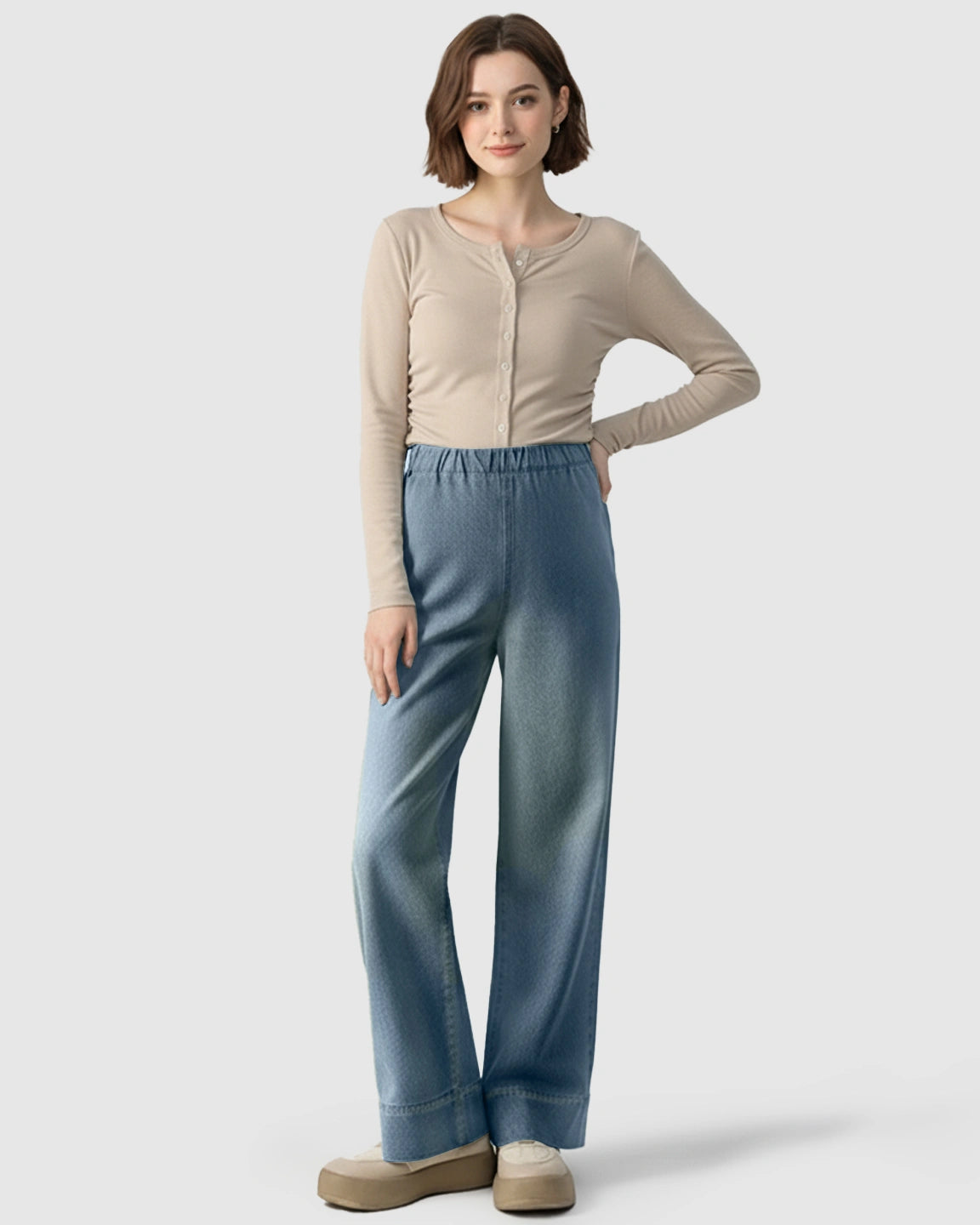 Adjustable Waist Wide-Leg Maternity Denim Pants