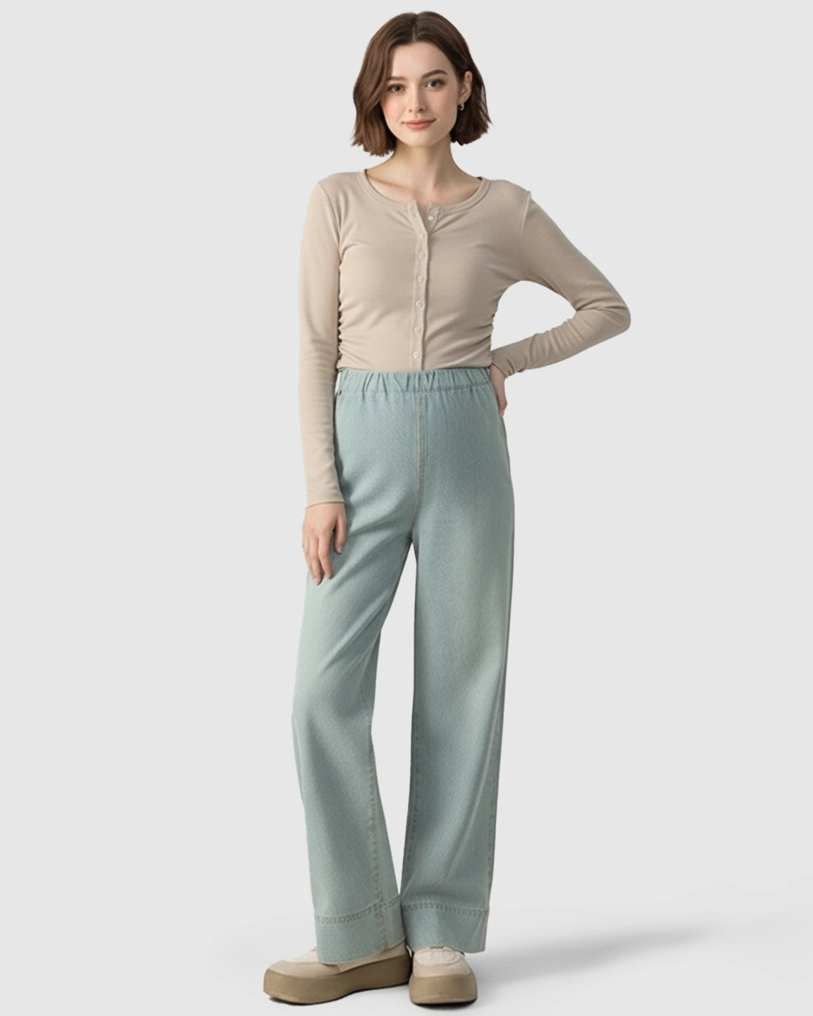 Adjustable Waist Wide-Leg Maternity Denim Pants