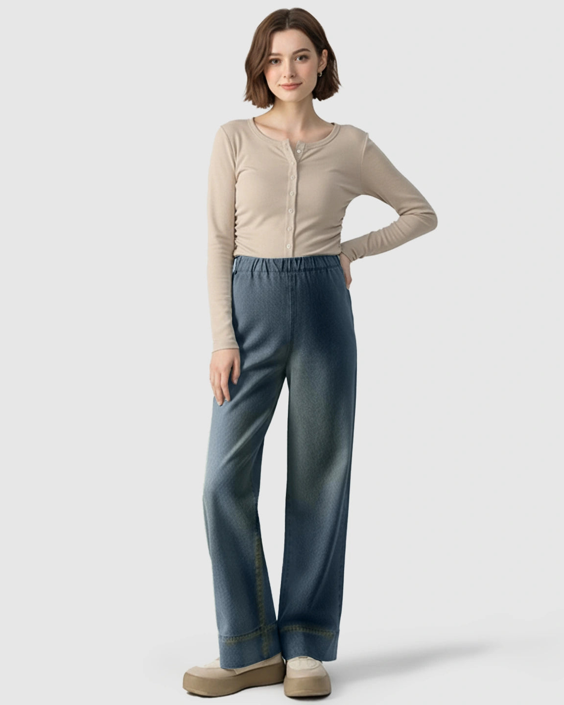 Adjustable Waist Wide-Leg Maternity Denim Pants