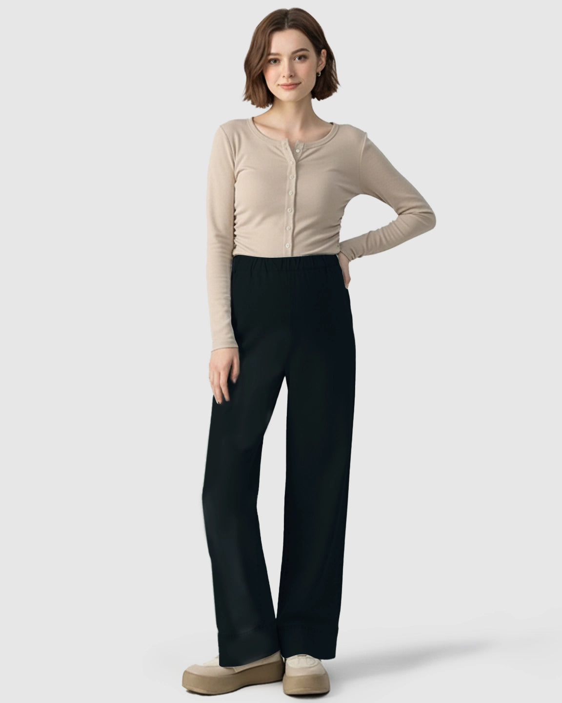 Adjustable Waist Wide-Leg Maternity Denim Pants