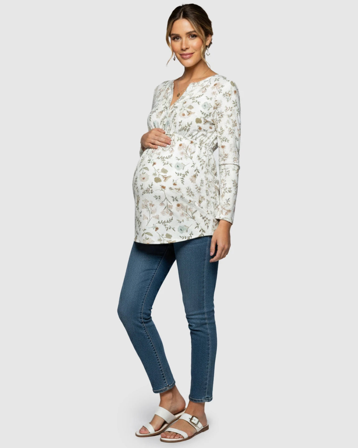 Floral V-Neck Long Sleeve Maternity Blouse