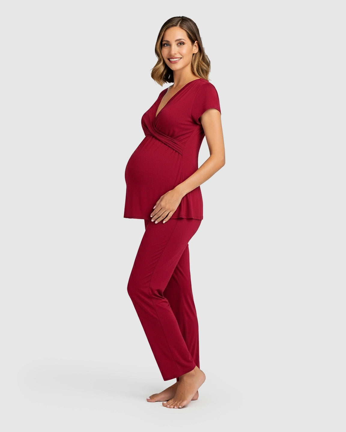Wrap V-Neck Short-sleeve Maternity & Nursing Sleepwear Set