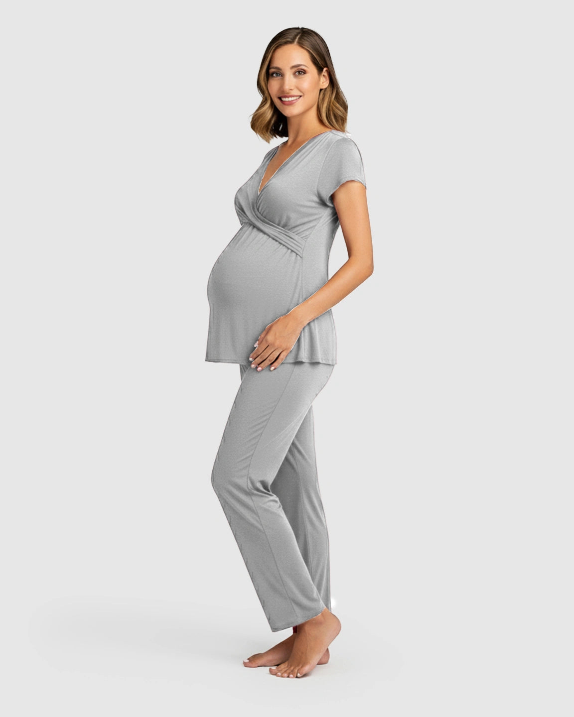 Wrap V-Neck Short-sleeve Maternity & Nursing Sleepwear Set