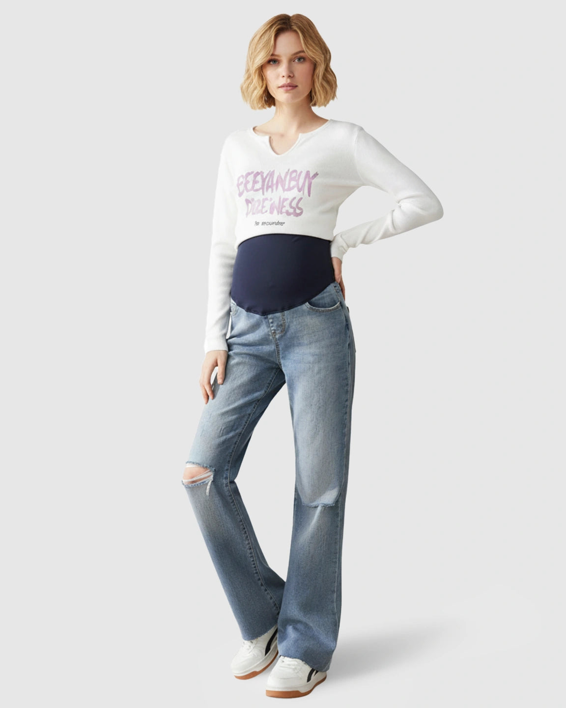 Knee-Ripped Retro Maternity Jeans