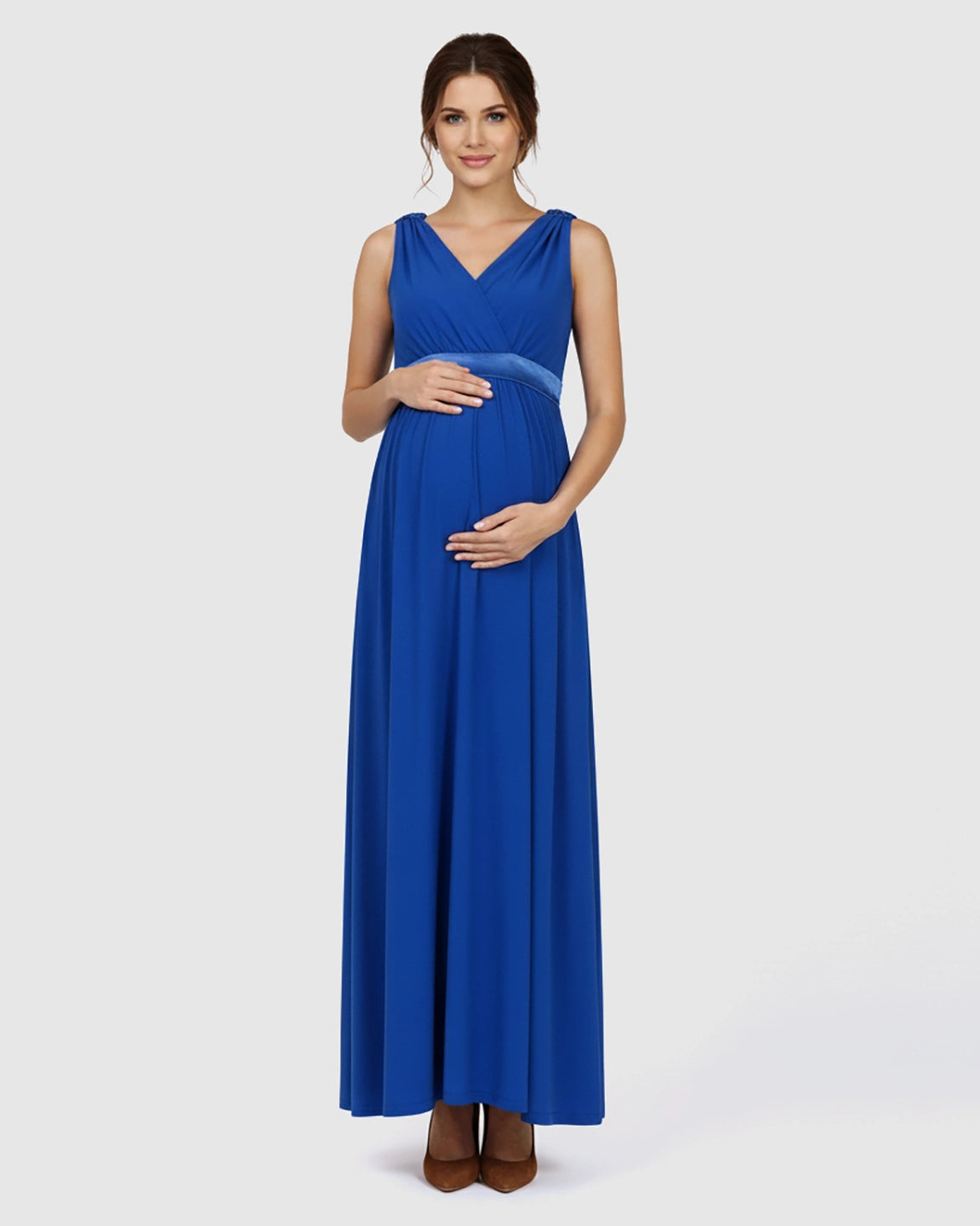 Fitted-Waist V-Neck Maternity Dress