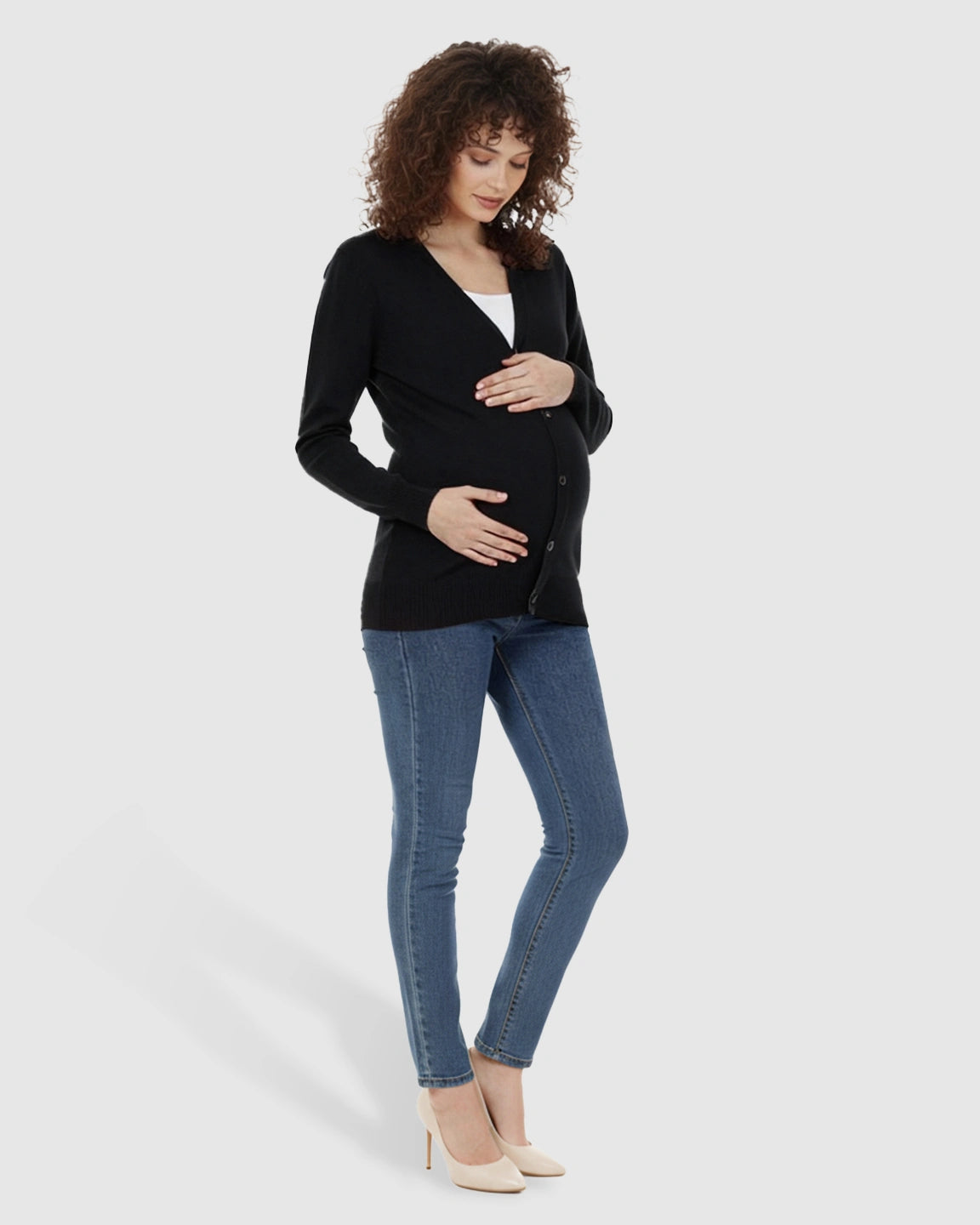 Button-Front V-Neck Maternity Cardigan