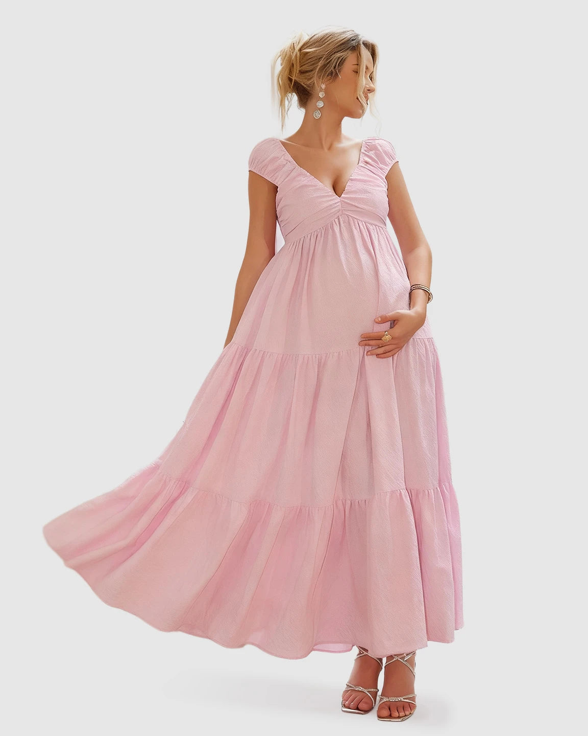 Chiffon Tiered Maternity Maxi Dress