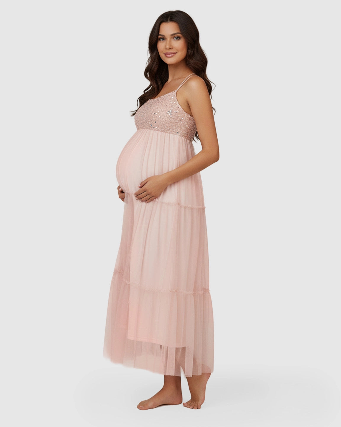 Sequin Halter Mesh Maternity Gown