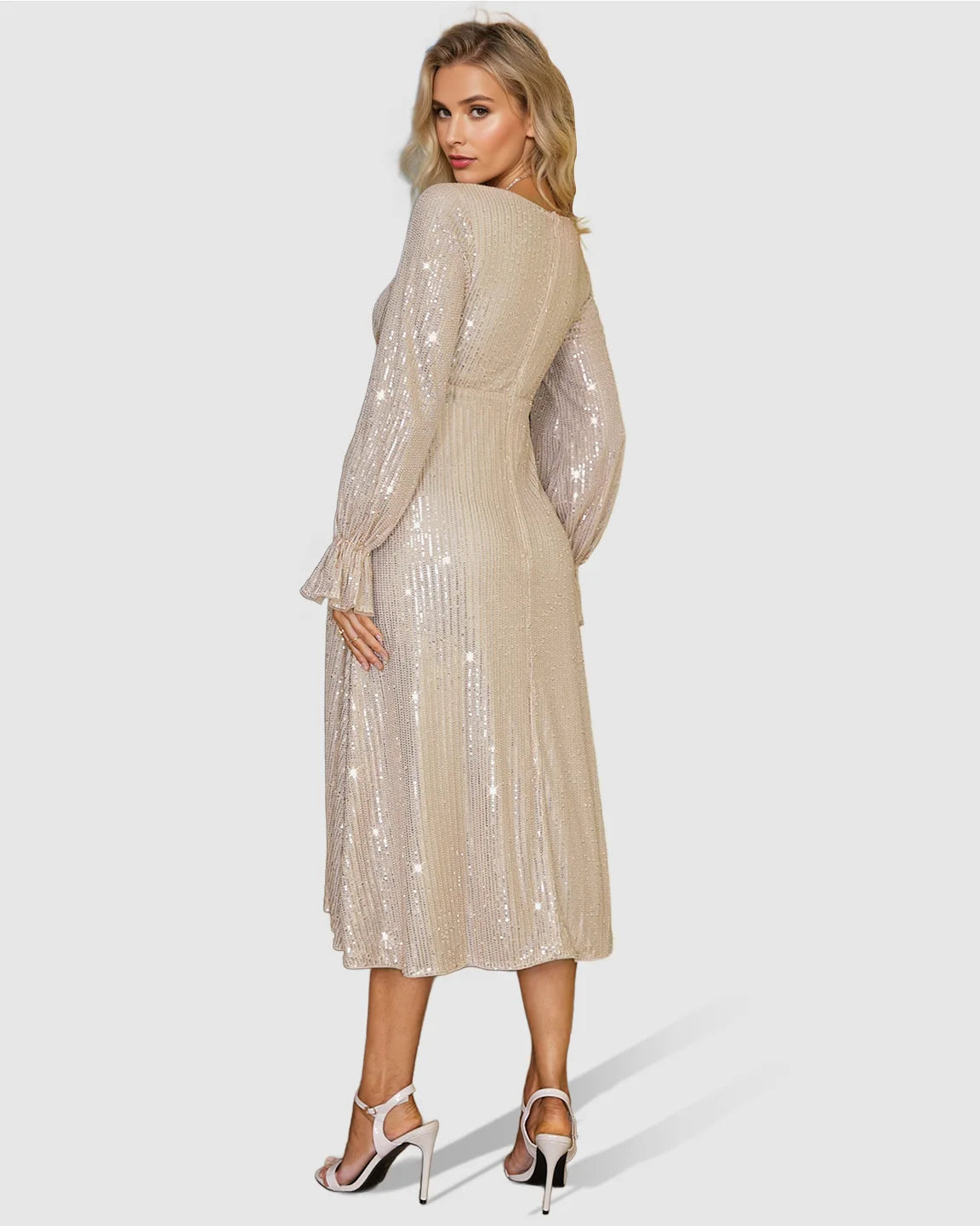 Fully Sequined Empire-Waist Maternity Midi Dress