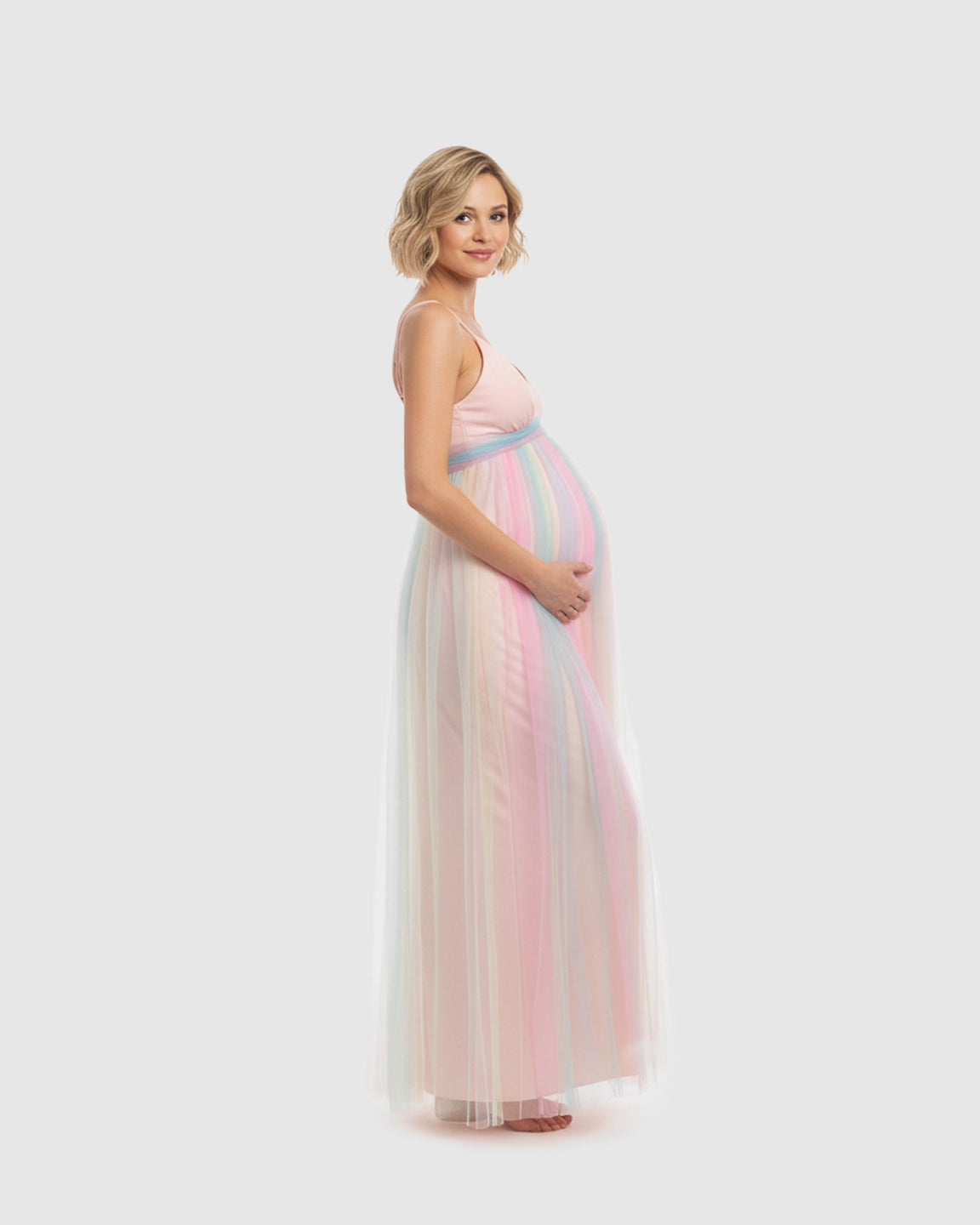 Cross-Back Rainbow Tulle Maternity Gown