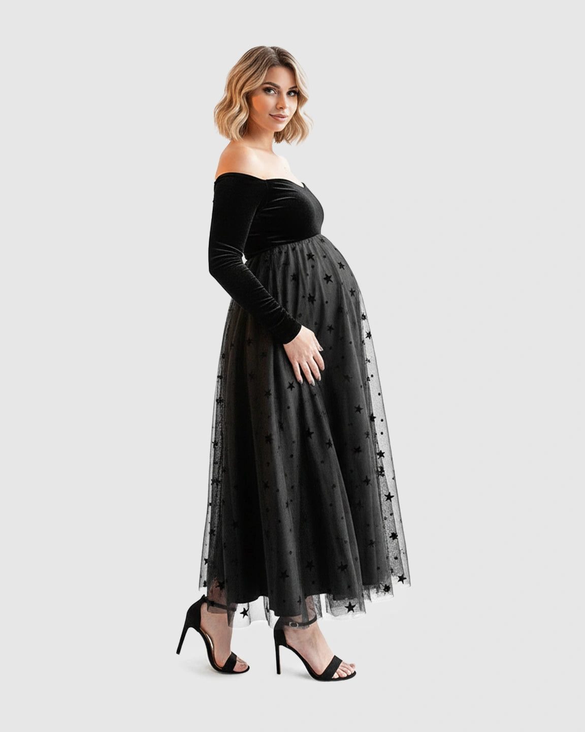 Star-Tulle Off-Shoulder Maternity Gown