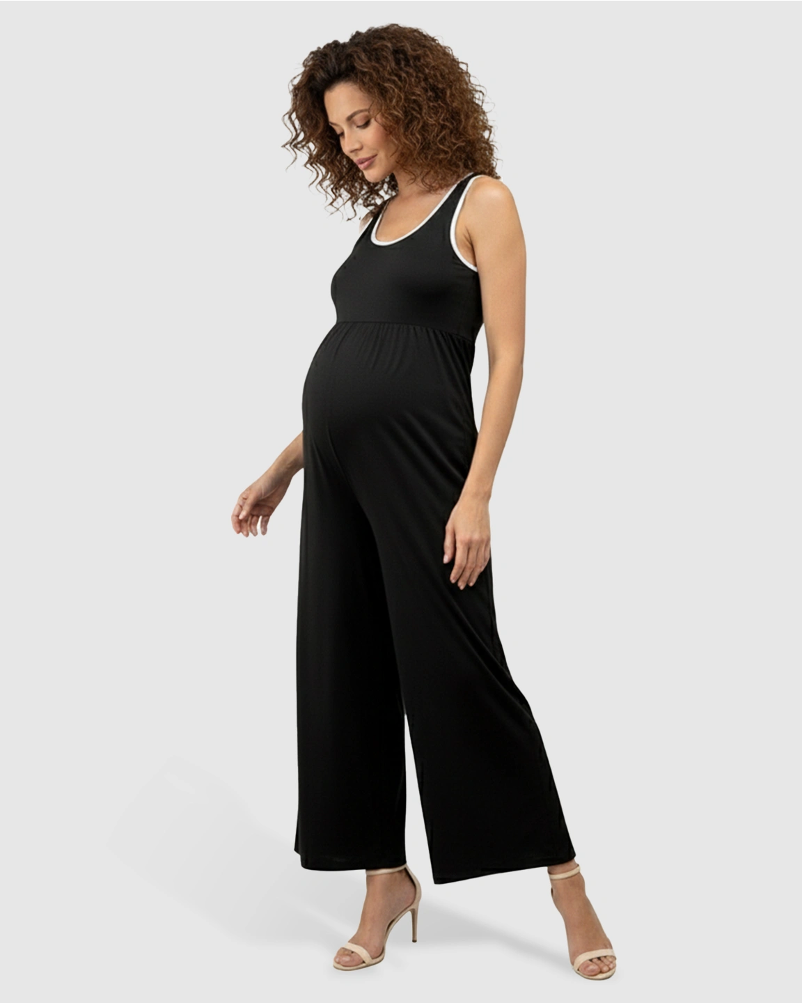 Contrast-Trim Wide-Leg Maternity Jumpsuit