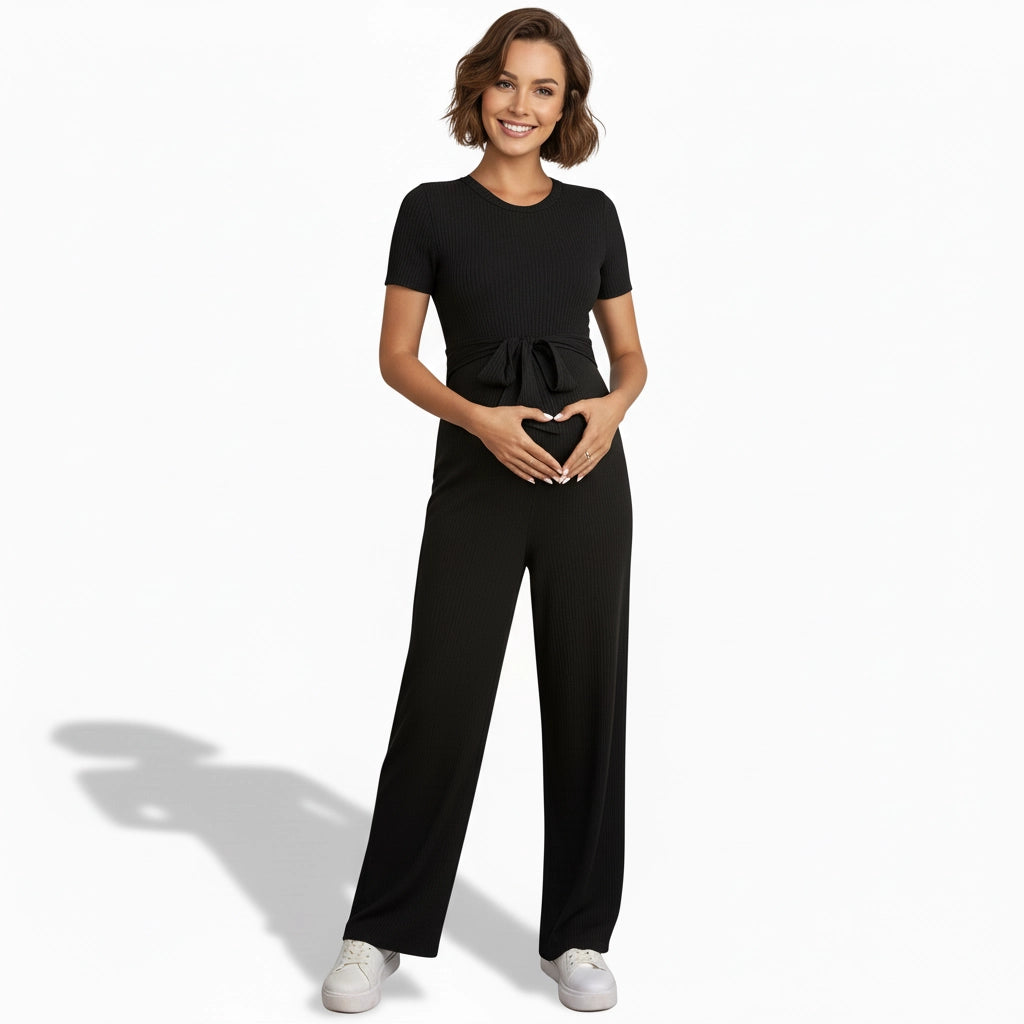 Tie-Waist Sleek-Fit Maternity Jumpsuit