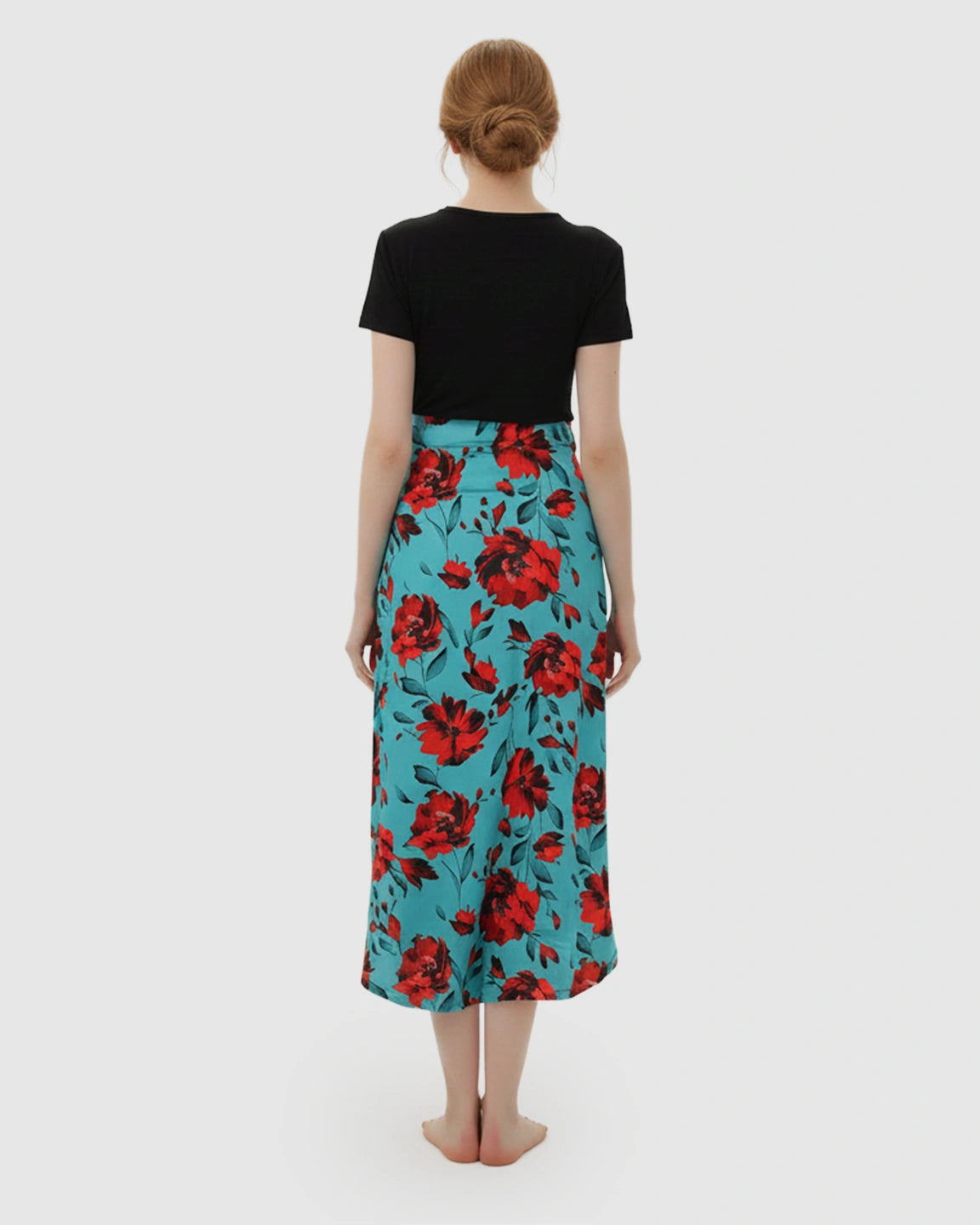 Asymmetric-Floral Vintage Maternity Midi Dress