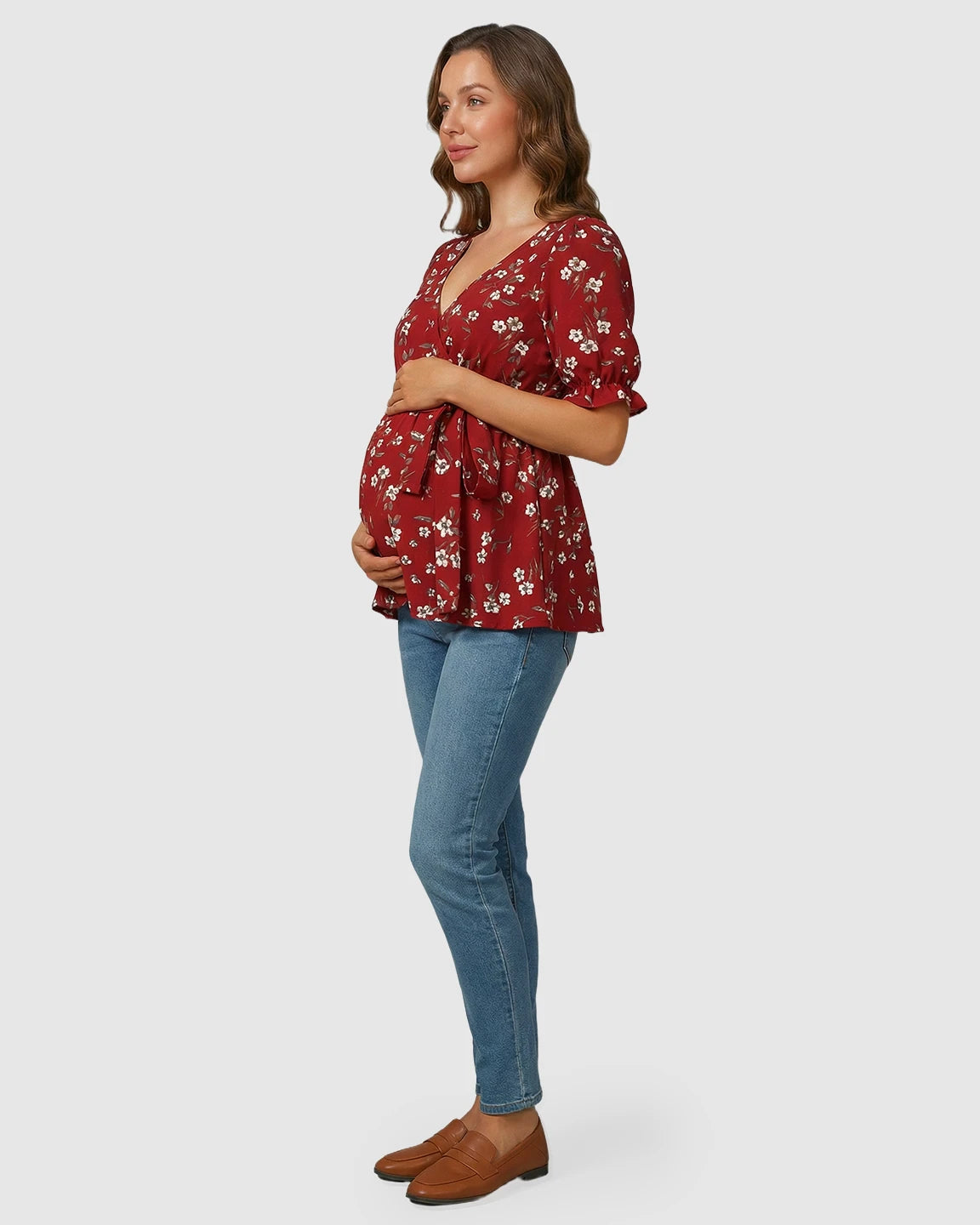 Crossover V-Neck Floral Style Maternity & Nursing Top