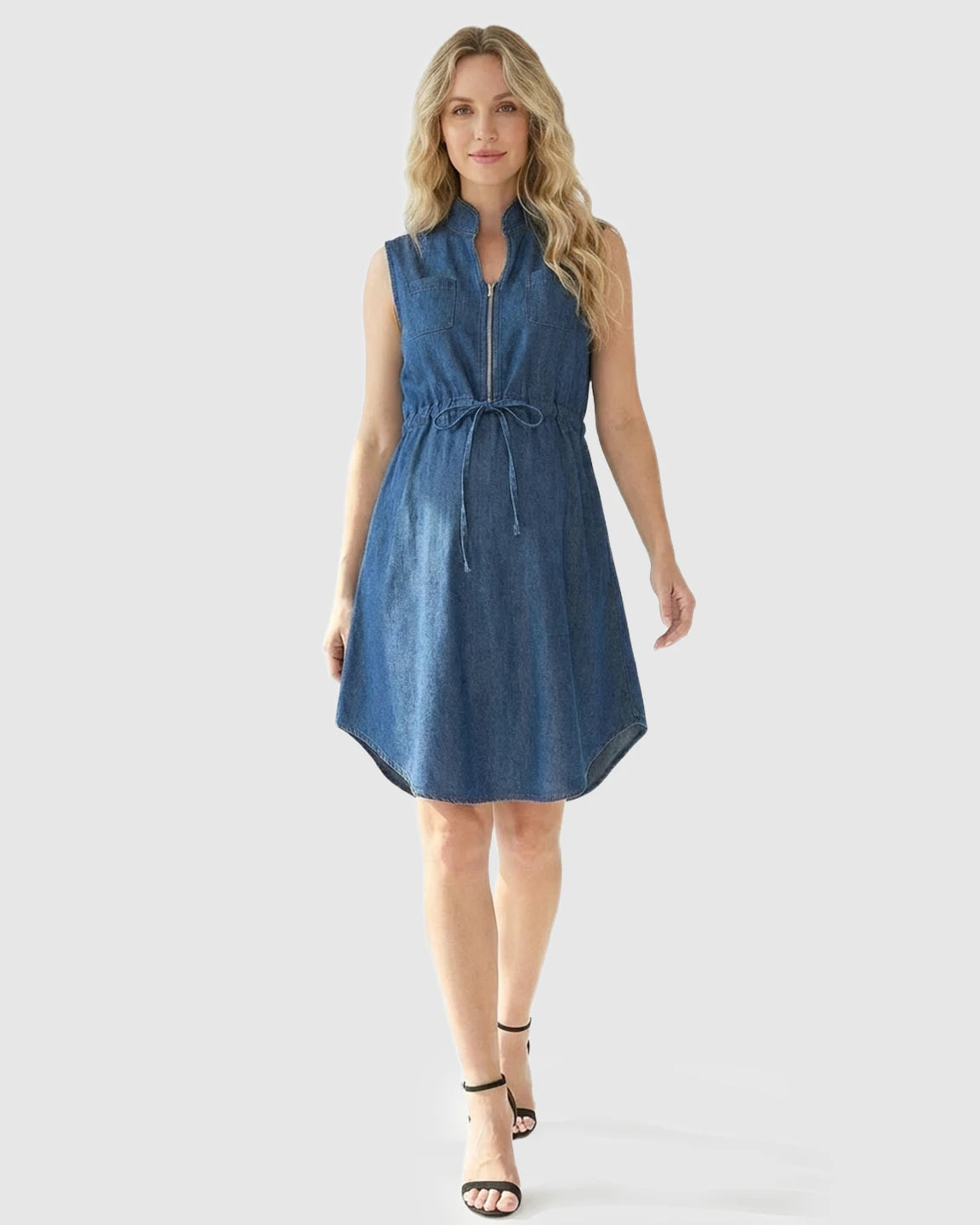 Front-Zip Denim Casual Nursing & Maternity Dress
