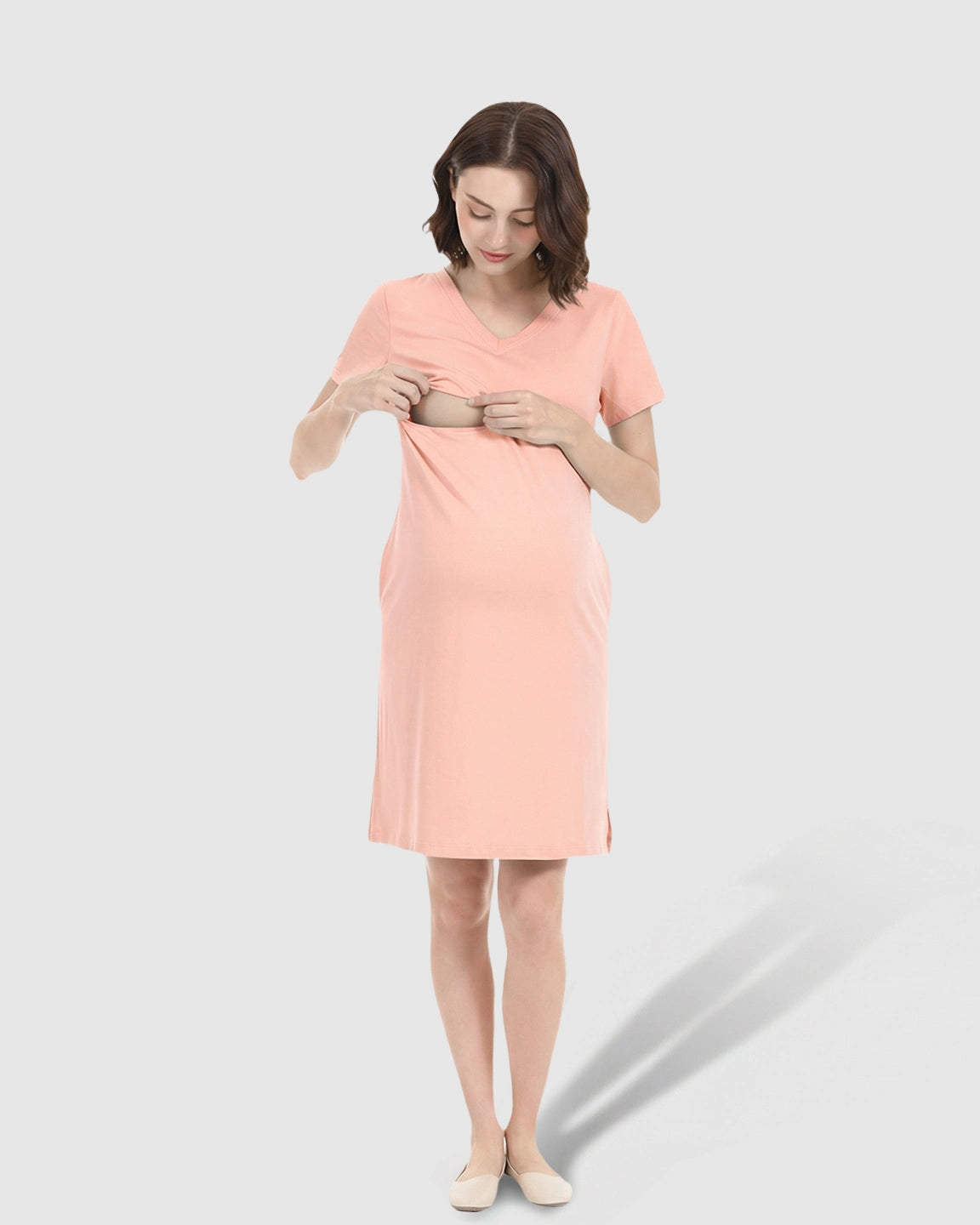 V-Neck Cotton Casual Nursing & Maternity Dress