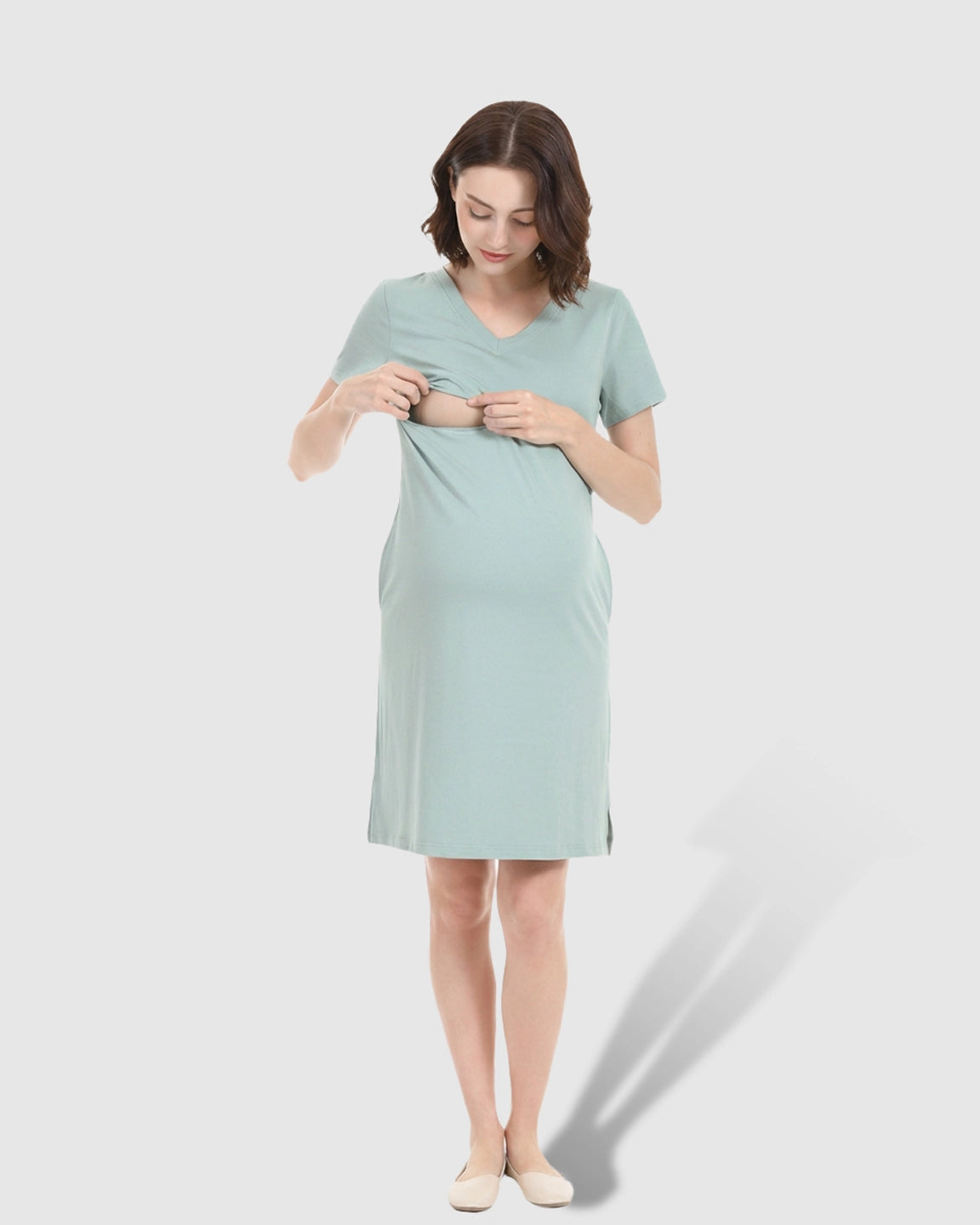 V-Neck Cotton Casual Nursing & Maternity Dress
