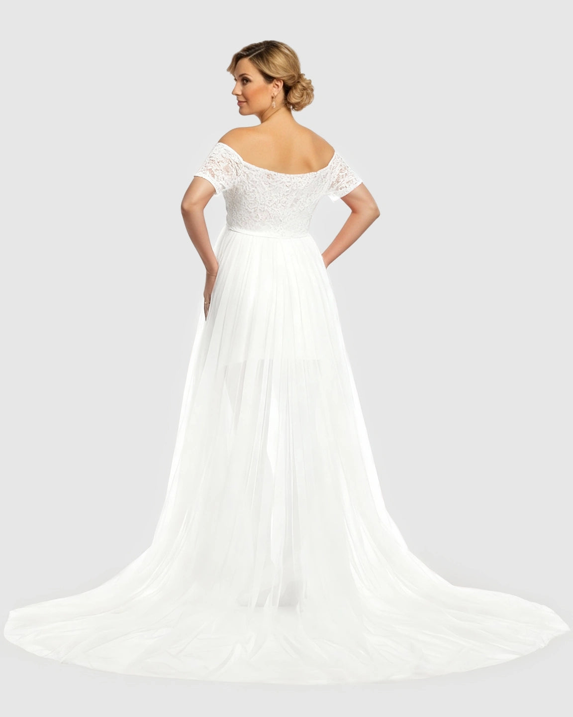 Lace & Mesh Off-Shoulder Maternity Gown
