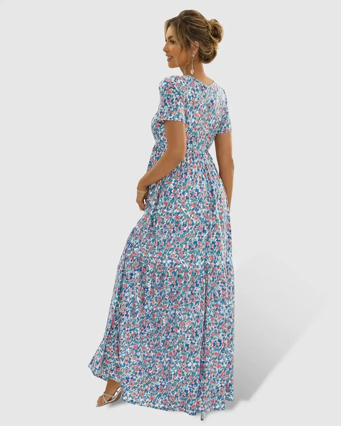 Flowy Floral-Pastoral Style Maternity Maxi Dress
