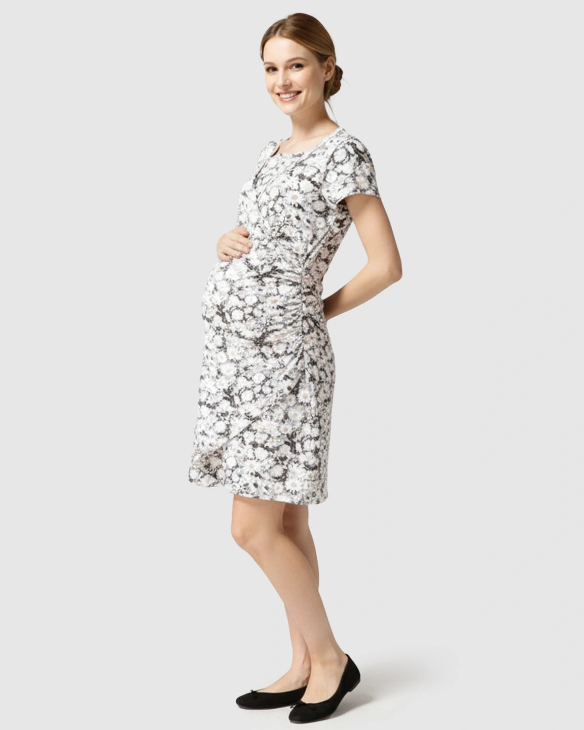 Ruched-Side Floral Print Nursing & Maternity Dress