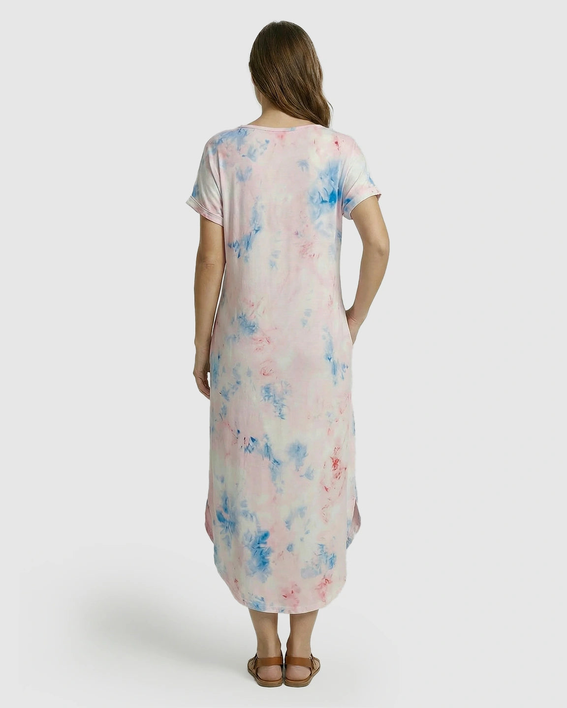 V-Neck Tie-Dye Maternity Midi Dress