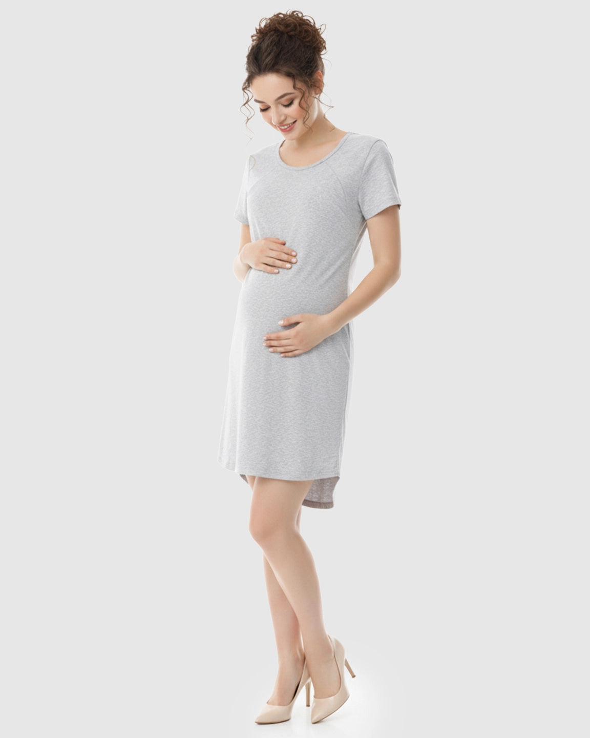 Side-Access Nursing Casual Maternity Midi Dress