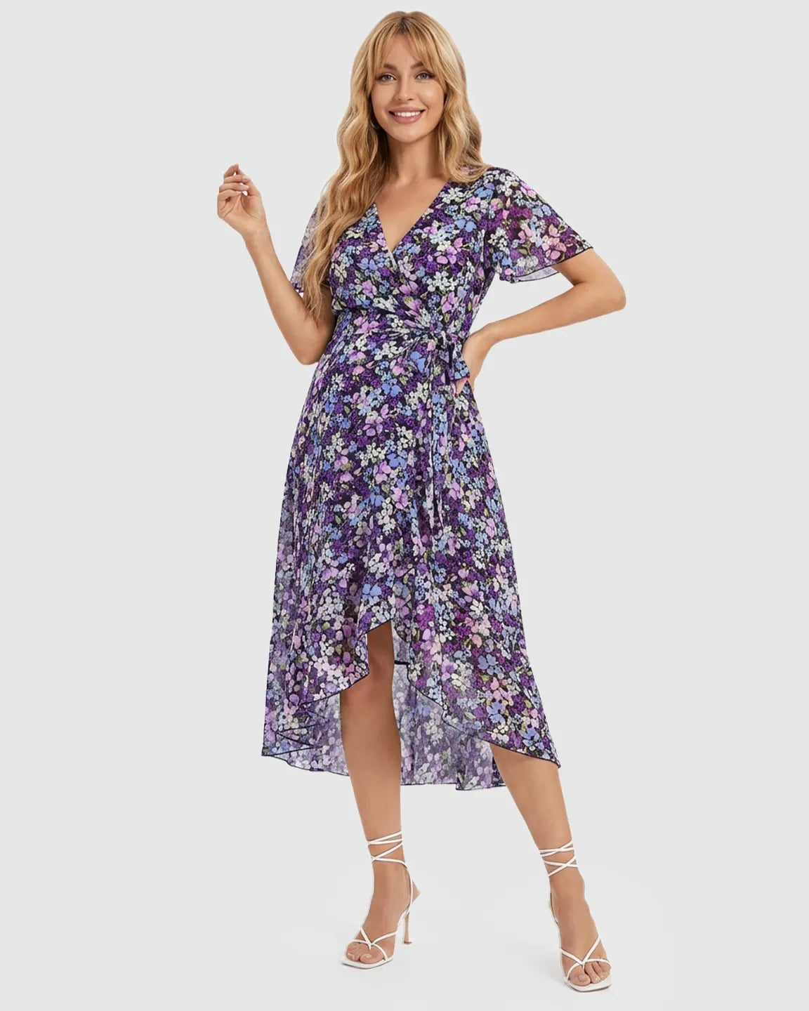 Front-Slit Wrap Maternity Midi Dress