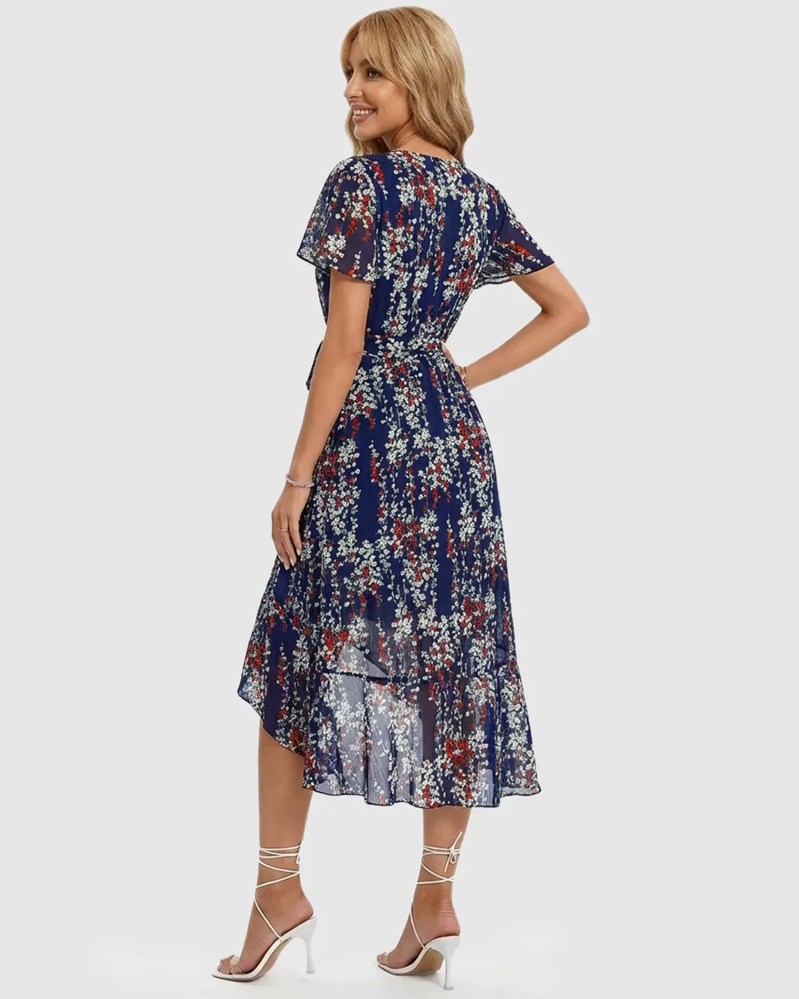 Navy Floral Wrap-Front Maternity Midi Dress