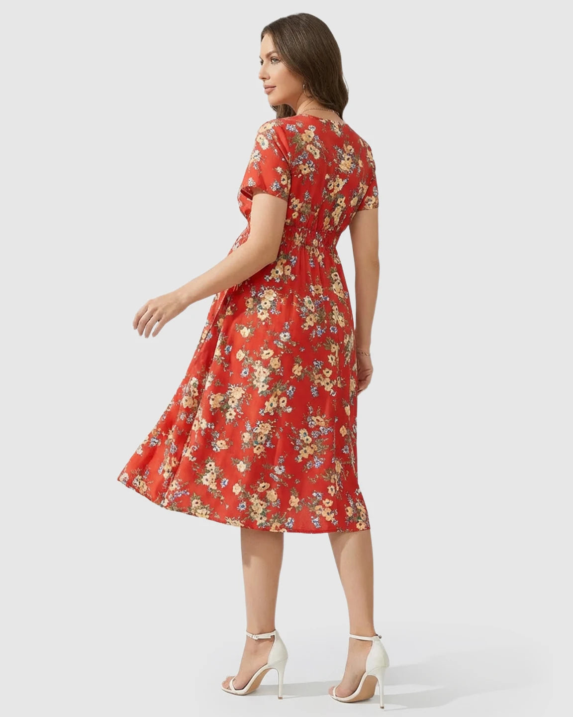 Stretch-Waist A-Line Maternity Midi Dress