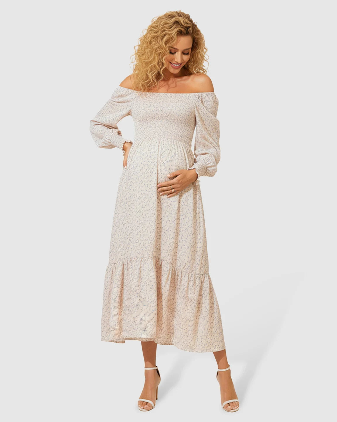 Off-Shoulder Flowy Maternity Midi Dress