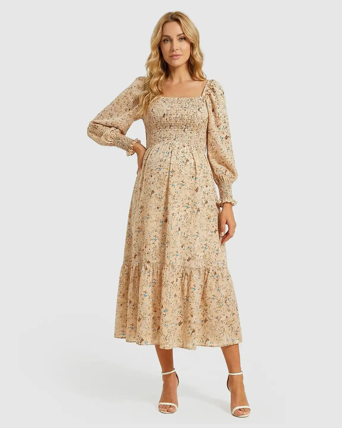Wrinkle-Resistant Floral Maternity Midi Dress