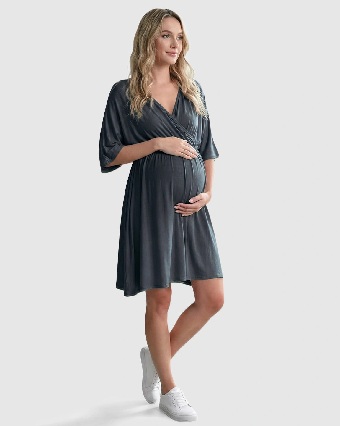 Cross-Front Romantic Style Maternity Midi Dress
