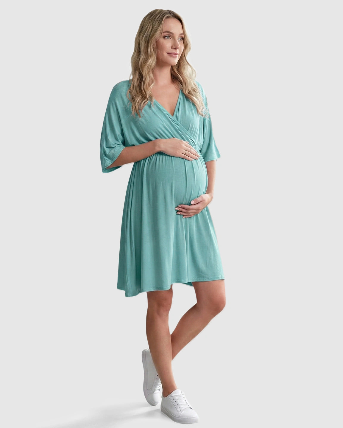 Cross-Front Romantic Style Maternity Midi Dress