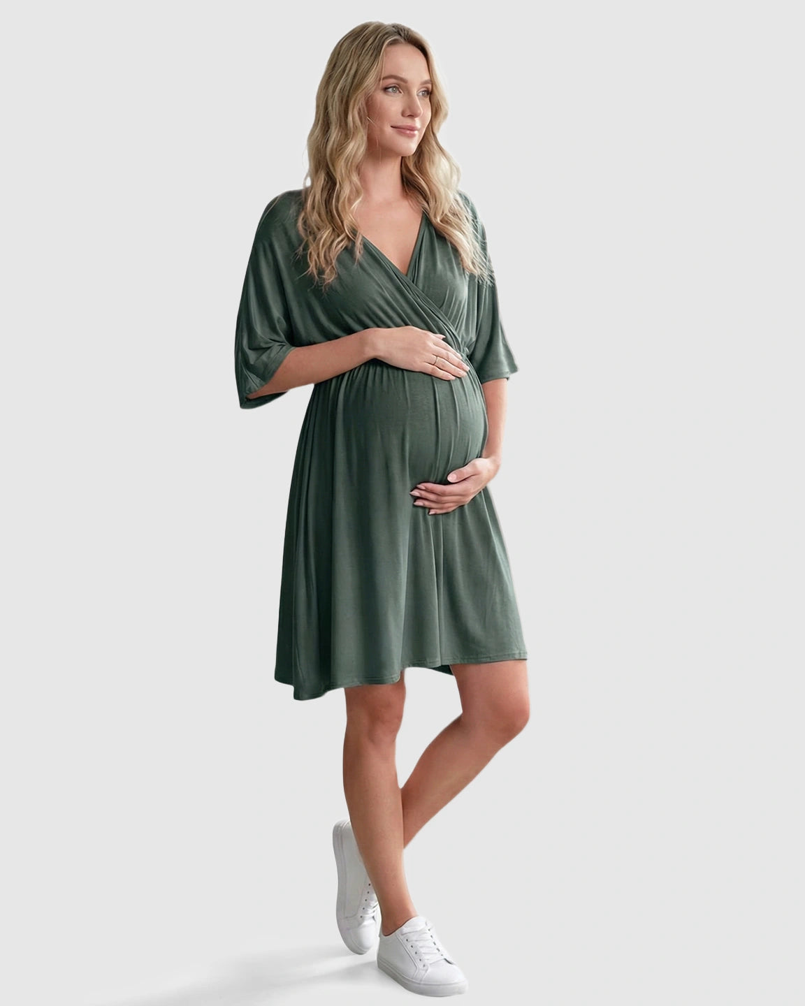 Cross-Front Romantic Style Maternity Midi Dress