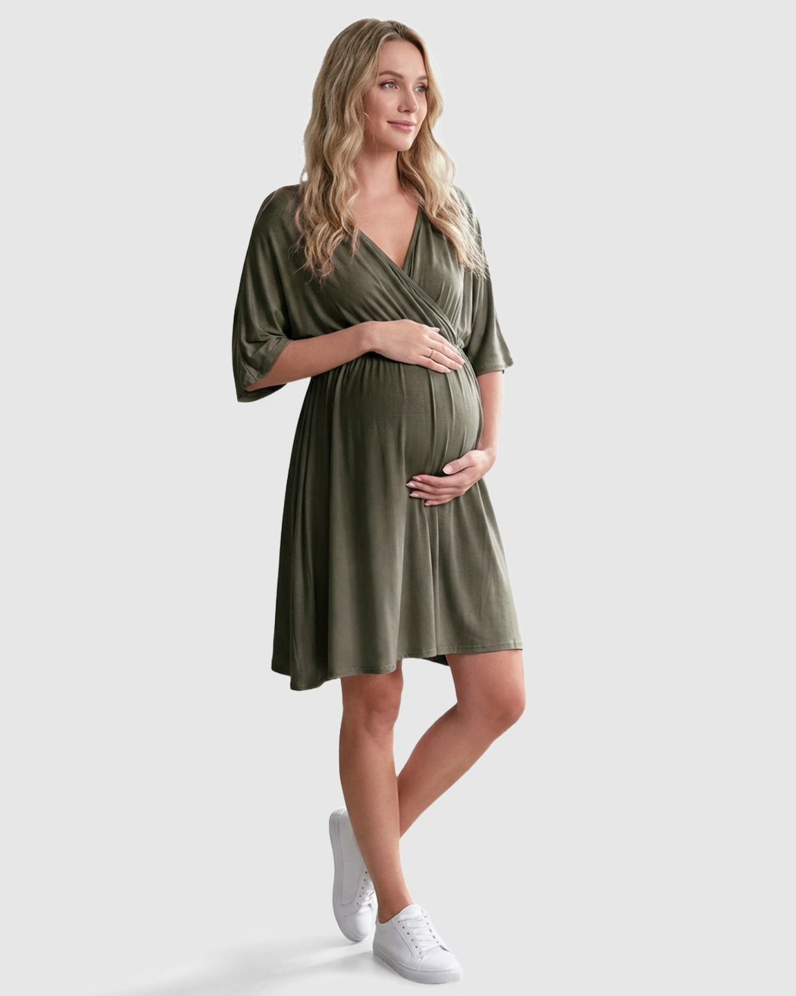 Cross-Front Romantic Style Maternity Midi Dress