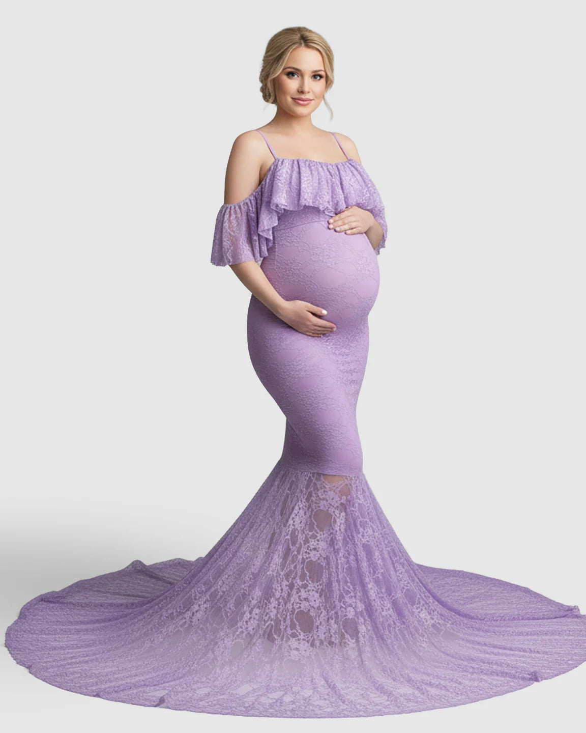 Off-Shoulder Lace Mermaid Maternity Gown