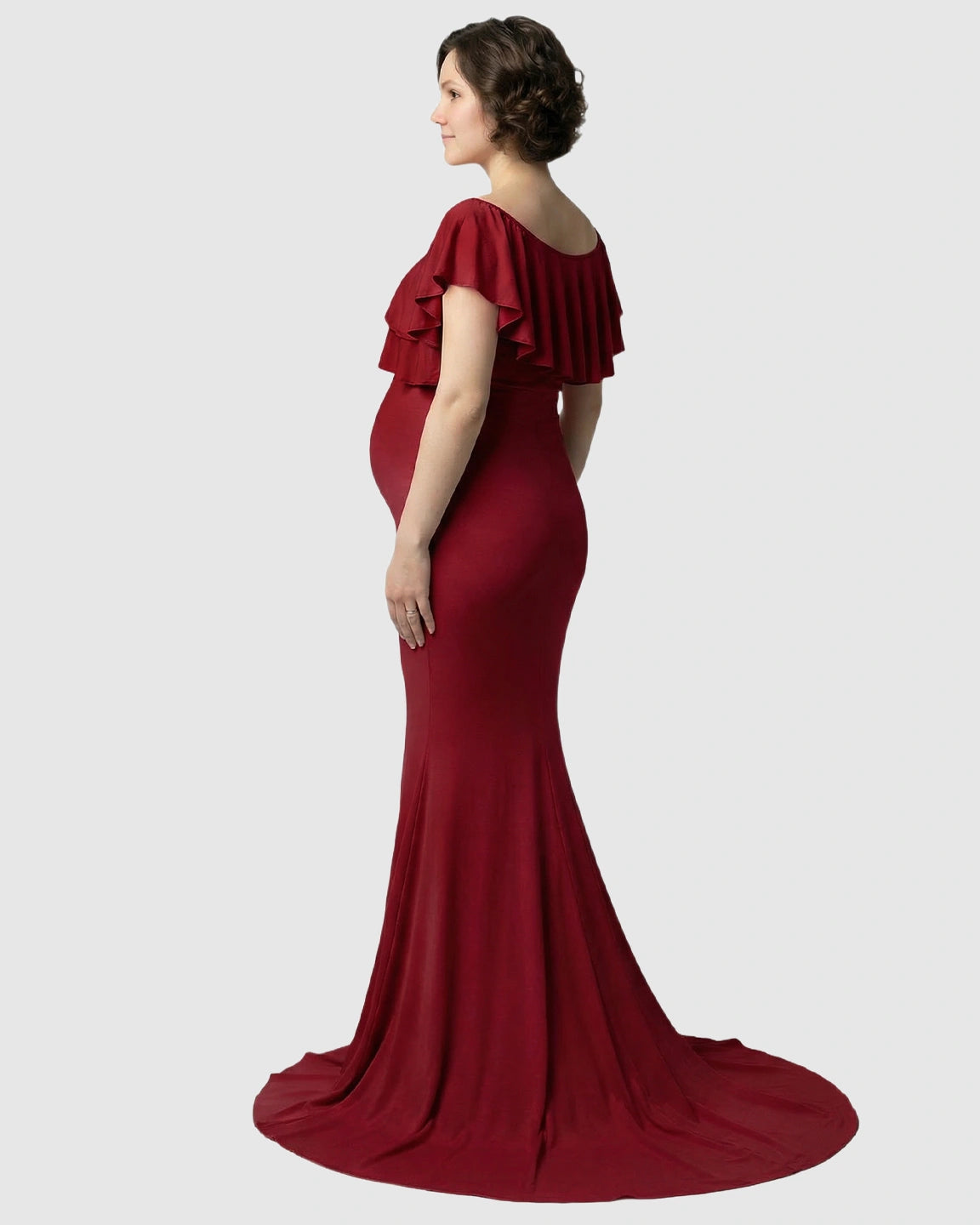 Ruffle-Off Shoulder Trailing Maternity Gown