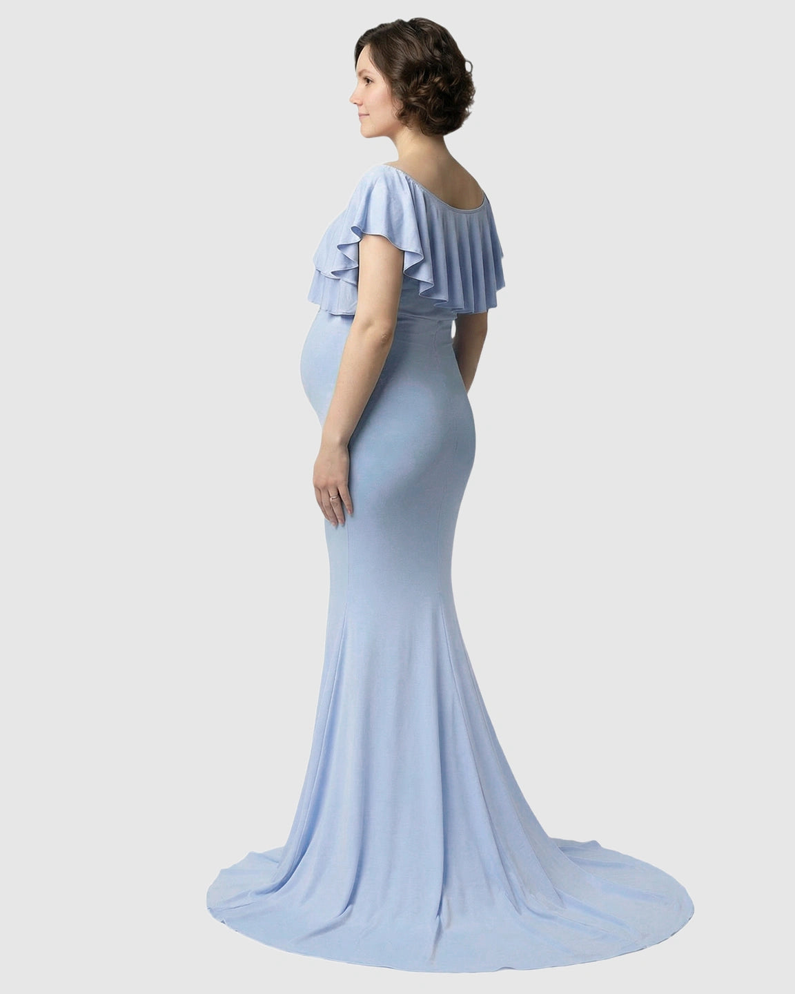 Ruffle-Off Shoulder Trailing Maternity Gown