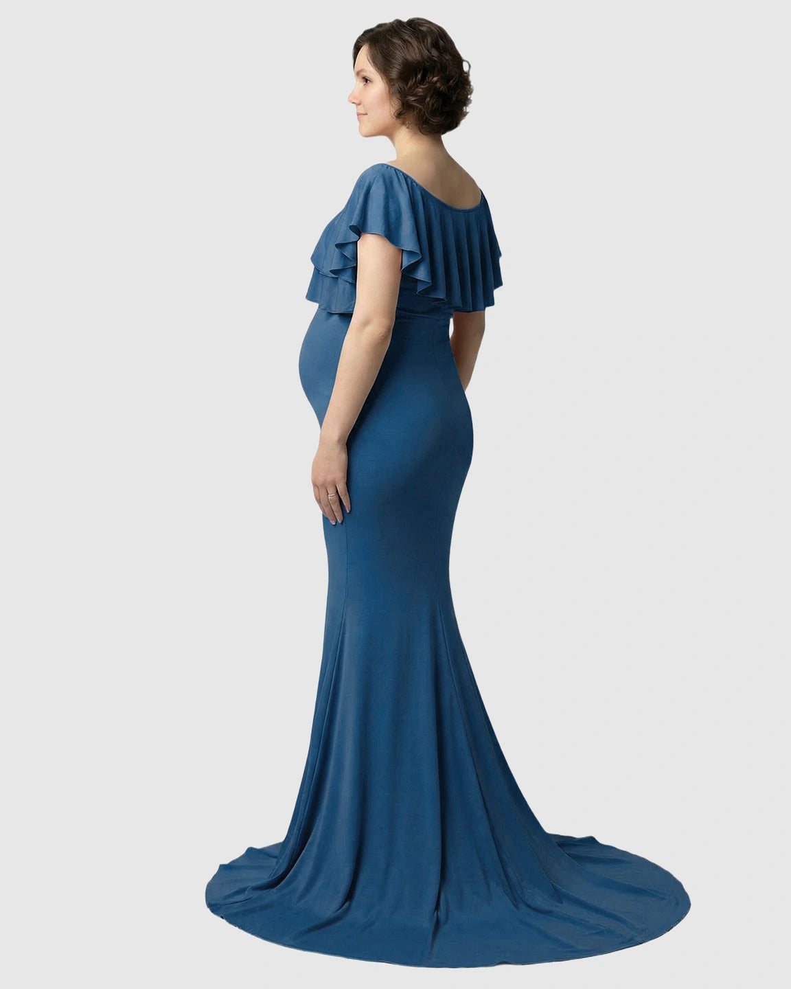 Ruffle-Off Shoulder Trailing Maternity Gown