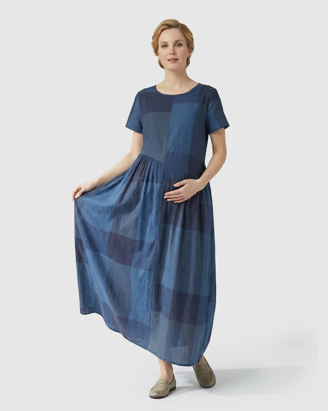 Plaid Relaxed Maternity Maxi Dress