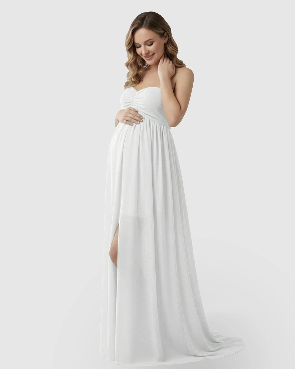 Strapless Chiffon Train Maternity Gown