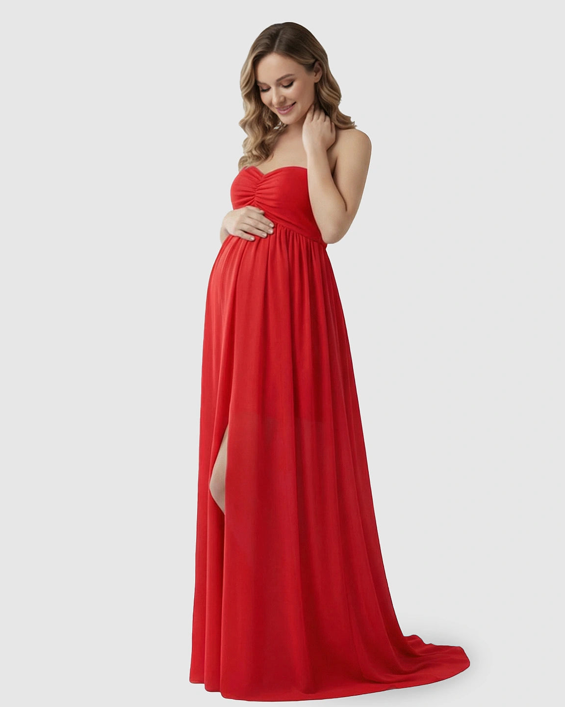 Strapless Chiffon Train Maternity Gown