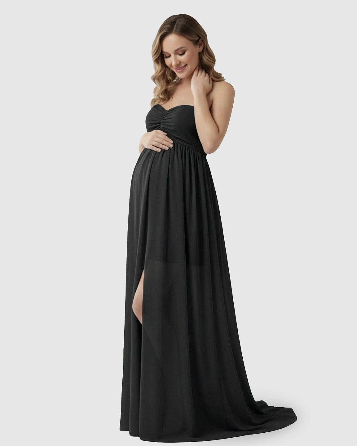 Strapless Chiffon Train Maternity Gown